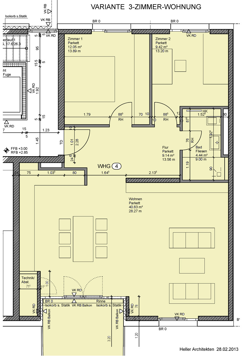 Grundriss Variante 3-Zimmer-Wohnung Etagenwohnung Esslingen-Gr�ne H�fe