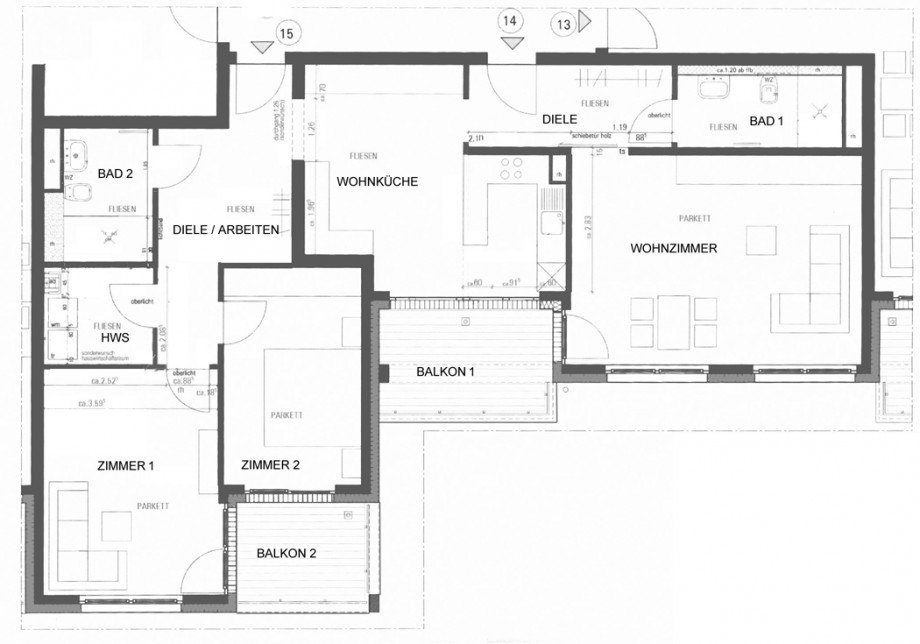 Grundriss Wohnung 3. OG Etagenwohnung Esslingen-Gr�ne H�fe