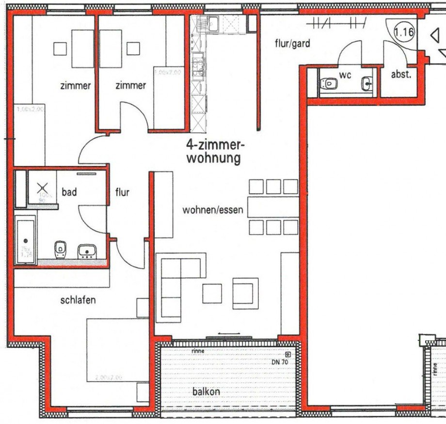 Grundriss 1. OG Etagenwohnung Esslingen-Gr�ne H�fe