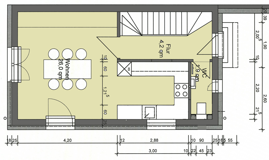 Grundriss EG Doppelhaush�lfte Esslingen-Gartenstadt