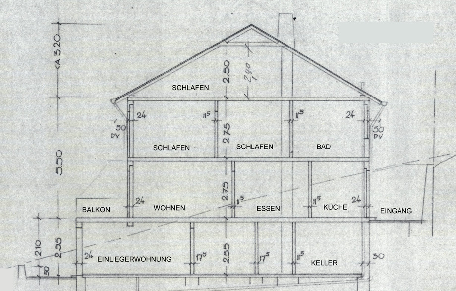 Plan Schnitt Doppelhaush�lfte Esslingen-Sulzgries