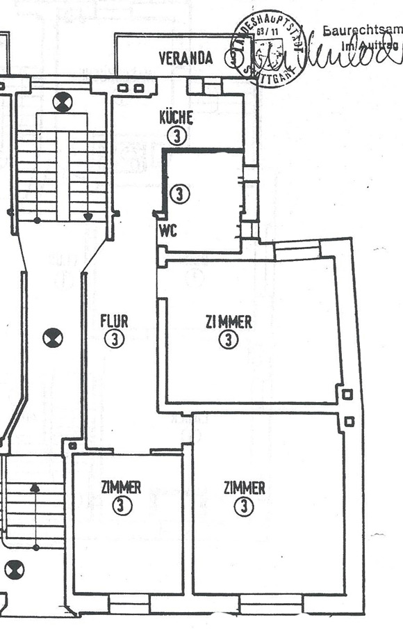 Grundriss Hochparterre Etagenwohnung Stuttgart