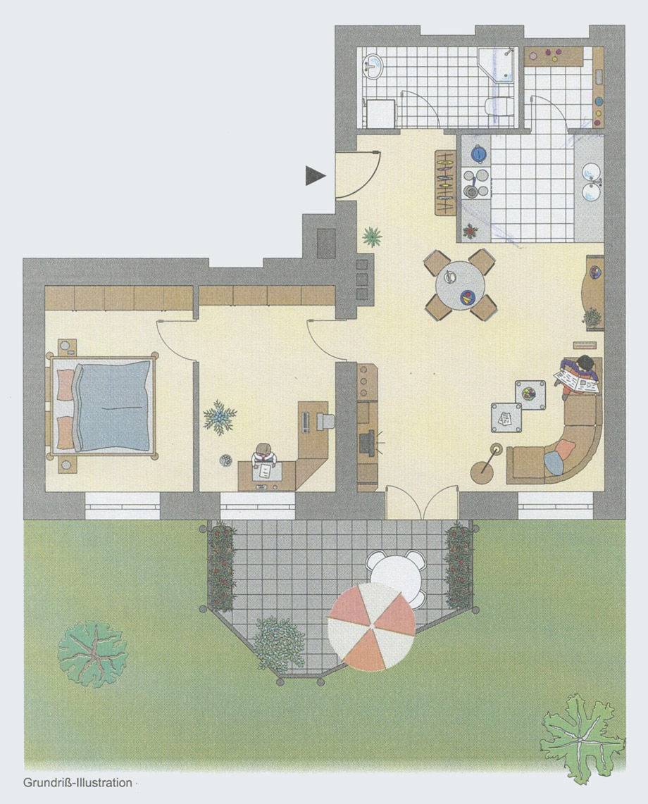 Grundriss Illustration (Ausf�hrung Bad + WC getrennt) Wohnung Esslingen-Hohenkreuz
