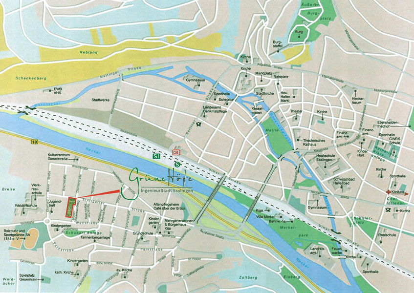 Stadtplanausschnitt Gr�ne H�fe Etagenwohnung Esslingen-Gr�ne H�fe