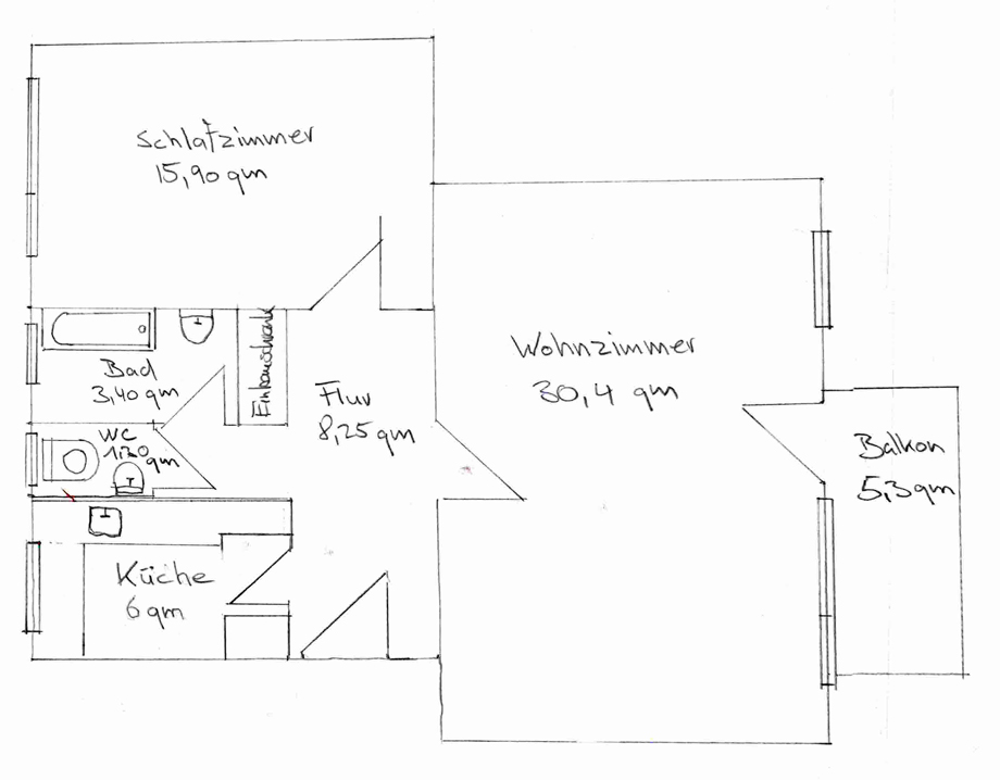gradliniger Grundriss Etagenwohnung Stuttgart